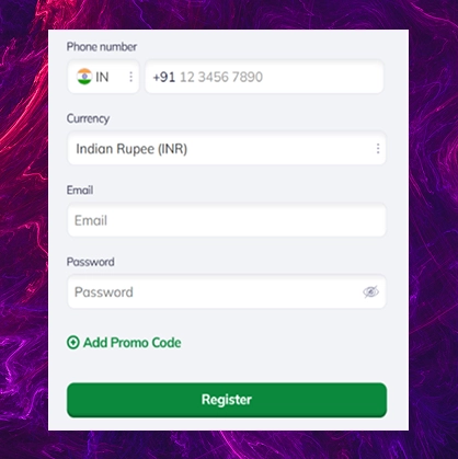 A user registration form for Valor Bet with fields for phone and email